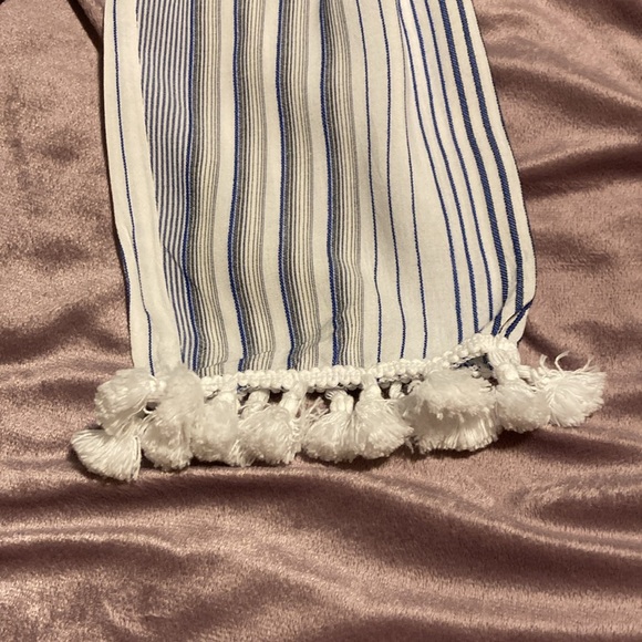 🍋Blue Islands Striped with PomPom detail Swim Suit Coverup with Hood M - Picture 10 of 12